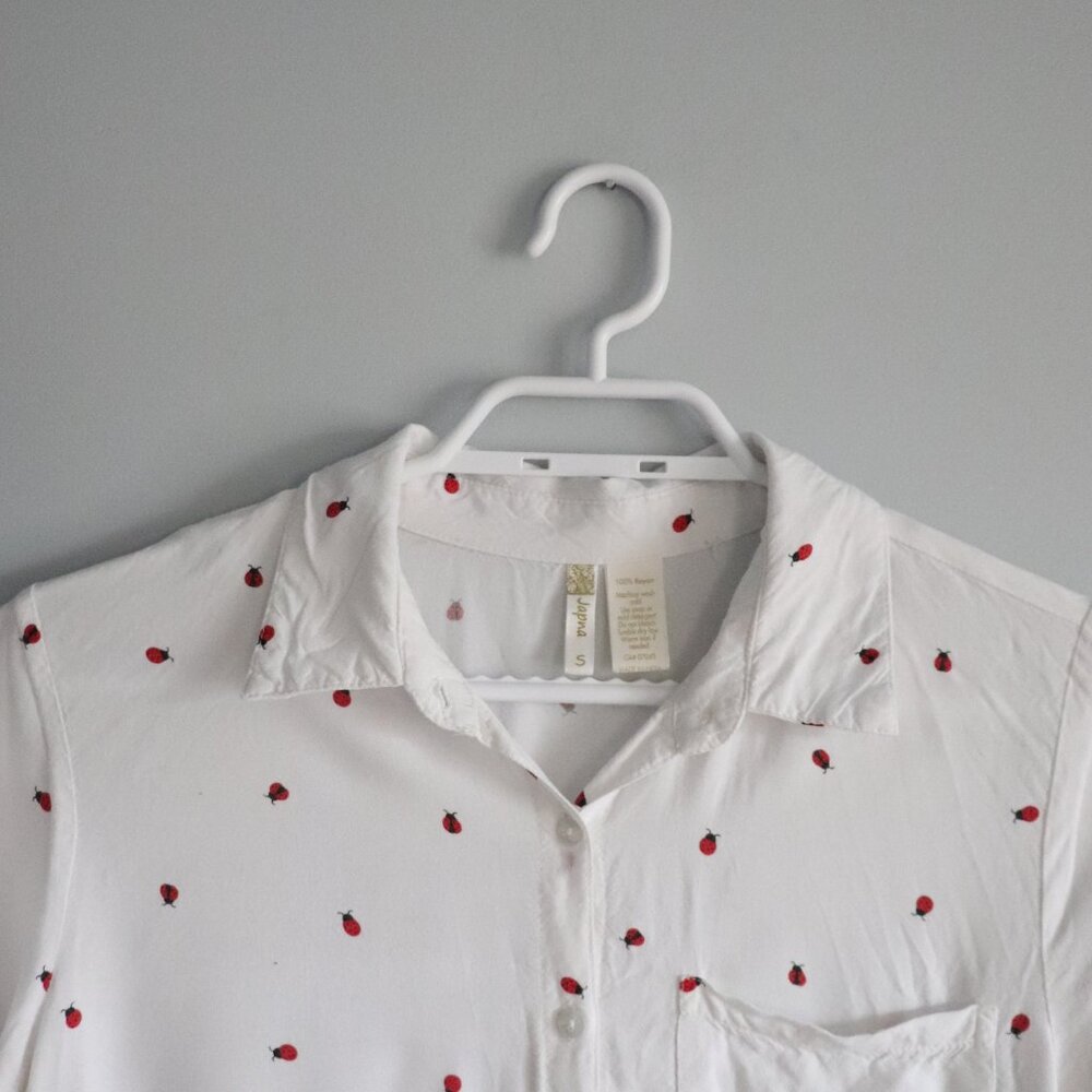 Japna Ladybug Button-Down Collared Blouse Red White Top Size S - Picture 5 of 14